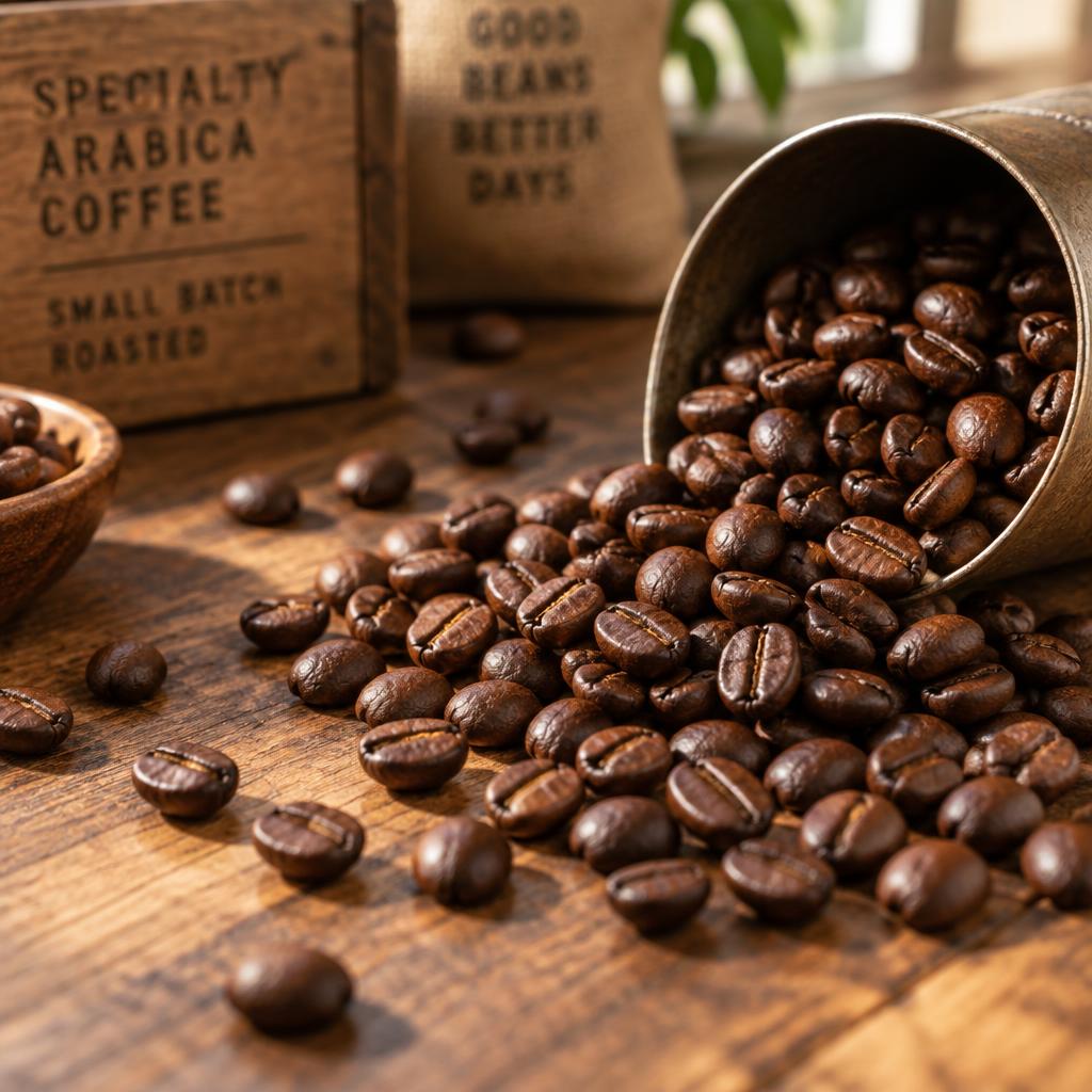 Geröstete Arabica-Kaffeebohnen aus der Nähe